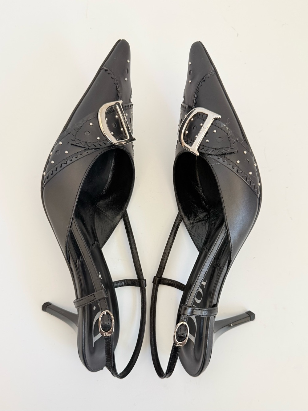 Christian Dior D Trick Slingback Pumps 38.5 Black CD Buckle Galliano 2004 - Picture 5 of 11